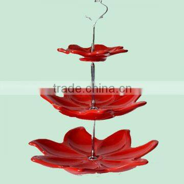 Tier Cake Stand Floral Cupcake High Tea Party Red Ceramic Flower Platter