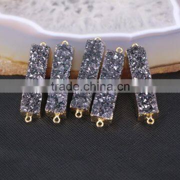 Black Titanium Quartz Druzy Connector Beads, Rectangle Bar Gold Plated Drusy Gemstone Beads For Jewelry Making