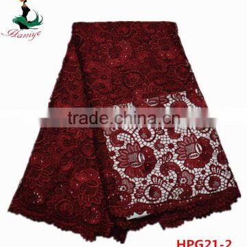 Hot selling wine guipure bridal lace HPG21 embroidery lace fabric