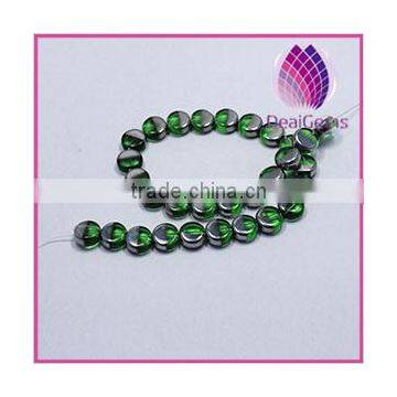 Hot sale Bead silver-plated glass,green 10mm flat round