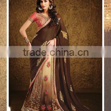 Maroon Georgette On Net Lehenga Saree