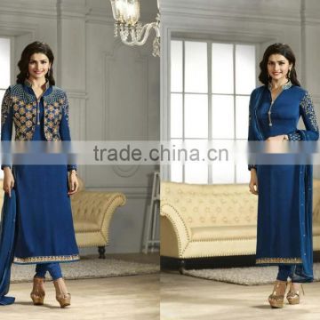 Prachi Desai Embroidered Work Navy Blue Churidar Designer Suit/Online Salwar Kameez