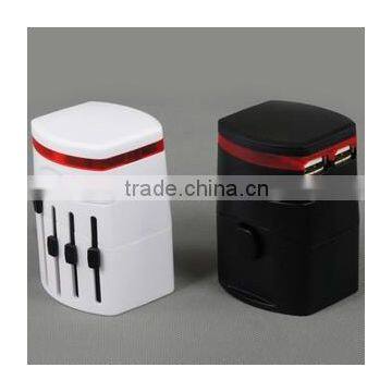 Hot selling international power adaptor with USB port multi plug LED light CE