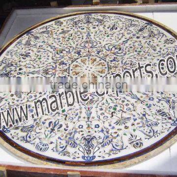 White Marble Dining Table MOP Semi Precious Stone inaly Table Top