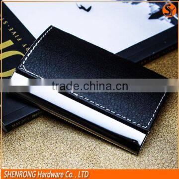 Black blocking RFID PU leather credit card case and business name card holder with customized engraving LOGO