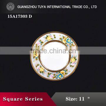 Royal hotel restaurant bone china with gold rim charger plate colorful decoration