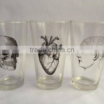 16 oz transparent beer and juice glass cup with decal