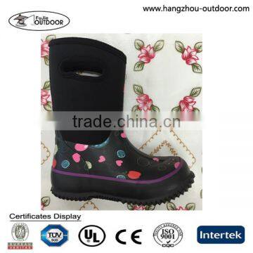 Kid's lovely self-clean upper waterproof heart print neoprene boots