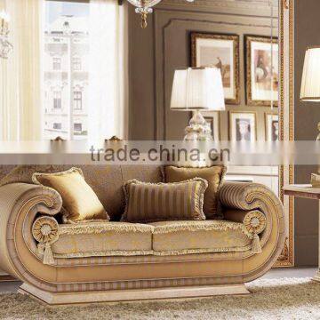 Italian Palace Golden Fabric Love Sofa/Two Seater Sofa With Matching Wooden End Table(MOQ=1 SET)