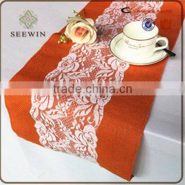 Hessian Burlap With Lace Table Runner / Wedding Decoration Table Runner photo-2