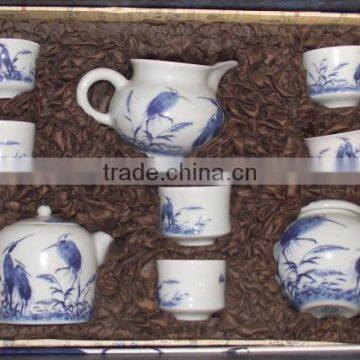 High-grade hand painted blue and white porcelain silver tea set bone china for home hospitality