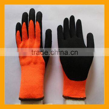 10 Gauge Orange Brushed Terry Loops Acrylic Lined Winter Latex Coated Gloves