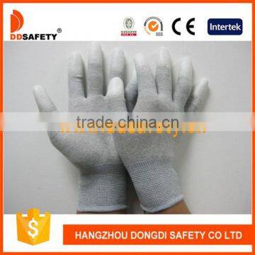 13G Carbon Fiber Knit Wrist Liner White PU Coated On Finger Protective Safety Glove