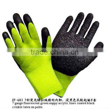 Nappy acrylic liner coated crinkle latex on palm knit work gloves