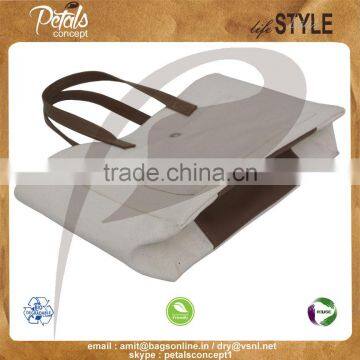 12 OZ Natural Canvas Tote Bag With Lining & With PU Handle & With Magnet Button Closure With Inside Zip Pocket photo-6