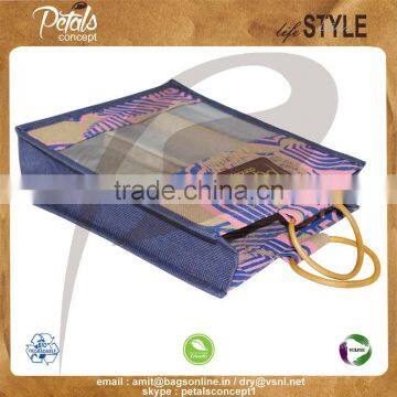 PP Laminated Jute Three Bottle Wine Bag With Wooden Cane Handle photo-3