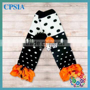 Wholesale- Polka Dot Style Baby Kid Girl's Leg Warmer with Orange Yellow Satin Ruffled Matched Hairband Set