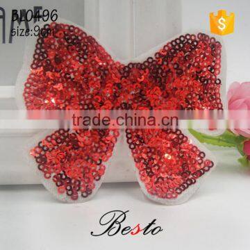 Decorative red bow sequin butterfly applique for girl dresses