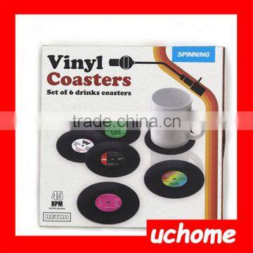 UCHOME 6pcs/ Set Novelty Vinyl Silicone Record Retro CD Type Drink Coasters Cup Mats photo-6