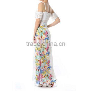 Floral Print Lace Trim Maxi Dress Elegant Woman Dress Party Dresses photo-3