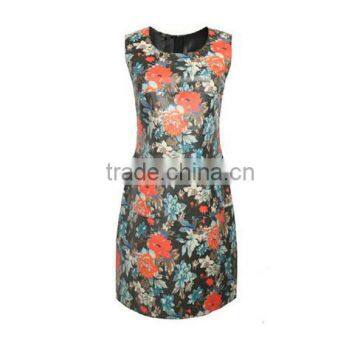 China Supplier Women Woven Garment Factory Ladies' Sleeveless Slim Fit Flora Printed Round-necked Designer One Piece Party Dress photo-2