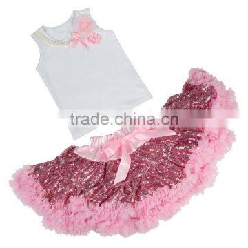 Spring and Autumn Children Dress Wholesale Sequin Pettiskirts Set photo-2