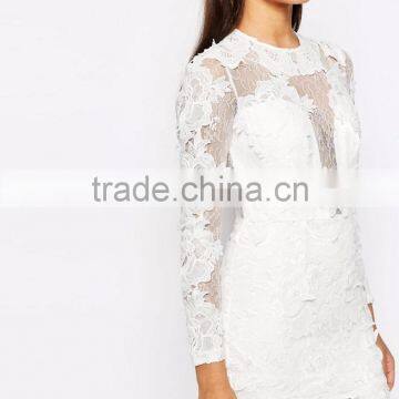 MGOO Lace 3D Floral Fishtail Maxi Dress Crew Neck Long Sleeves Embroidered Wedding Dress Bridal Grown photo-4