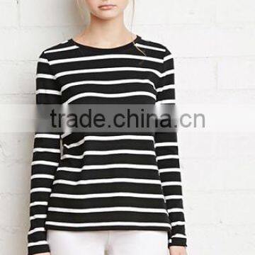 Girls round collar stripe cotton long sleeve sweater