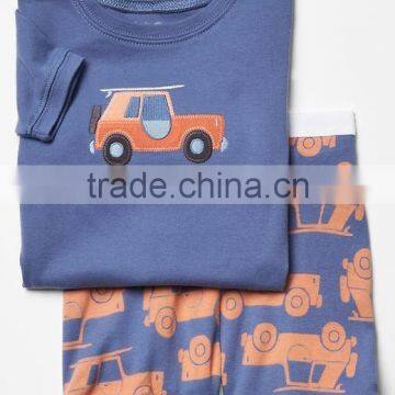 Boys short pajama set with car embroidery