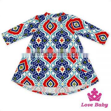 48BQA141 Lovebaby Printed Pattern Long Sleeve With Two Big Pocket Baby Girls Casual Wear Kids Frock