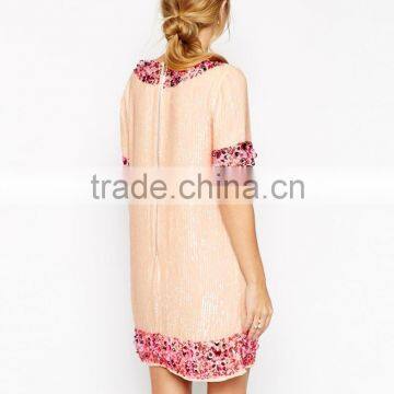Yihao Apparel Woman New Casual Lady Short Sleeve Beaded Free Prom Dress Fashion 2017 photo-2