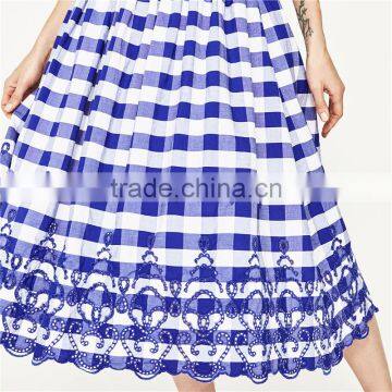 2017 OEM Spring Midi Flounce Plaid Skirt With High Elastic Waist photo-2
