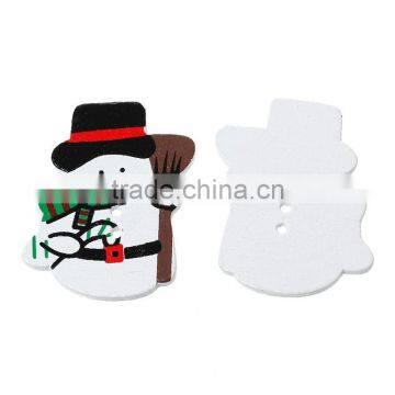 Custom 3.3cmx2.9cm Christmas Snowman Two Holes Wood Button in Bulk