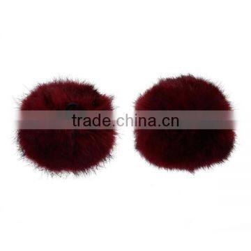 Angora Pom Pom Balls DIY Craft Decoration Wine Red With Ring 80mm Dia. photo-3