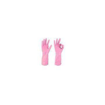 Pink rubber Kitchen Latex Gloves With dip flocklined for women