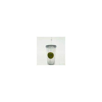 16oz double wall plastic cup with lid and straw