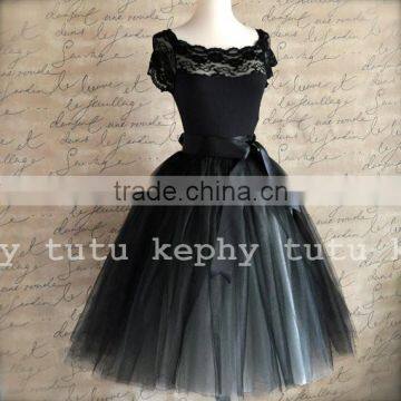 Tulle silver Black long Party Skirts Womens Ladies Prom Dress Fancy Skirt