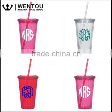 Monogrammed Double Wall Acrylic Cup and Straw