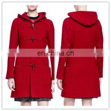 Classic women Hooded Toggle-Front Woolen Fitted Coat NT234