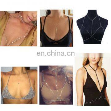 Women Bikini Beach Rhinestone Harness Crossover Chest Breast Body Chain