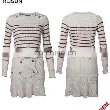 Wholesale leisure button design jumper suit of women two piece set with striped Tshirt