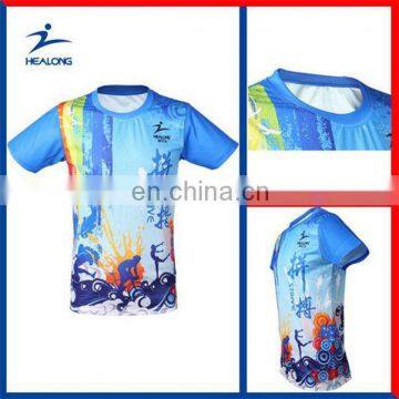 2015 Latest Low Price Sublimation t-shirt Healong ODM Grandad Collar Sublimation T Shirt