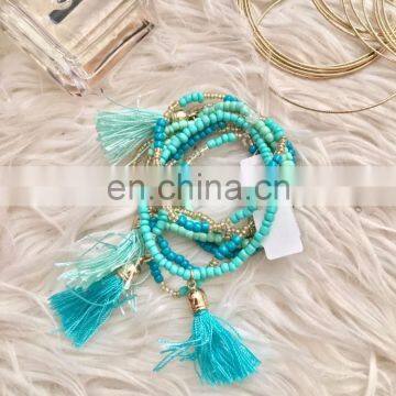 Blue Stretch Tassel Bracelets shell stretch bracelet blue beaded bracelet stretch bracelets