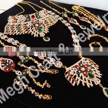 Wedding Wear CZ stone Jewellery-Bollywood Style Bridal Jewelry-Wholesale Designer Kundan Necklace set