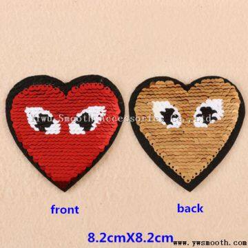 Fashion Reversible Heart Sequin Designs Embroidery Patches Decoration Garment Accessories