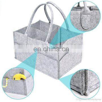 felt diaper caddy with shoulder belt trim top edge and pocket
