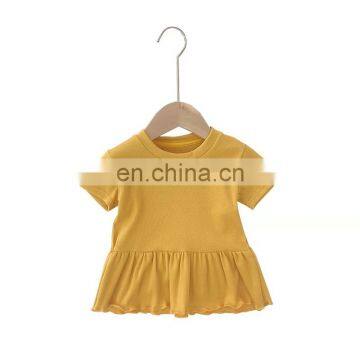 Wholesale fashion solid color ribbed  sleeves baby clothes girls top