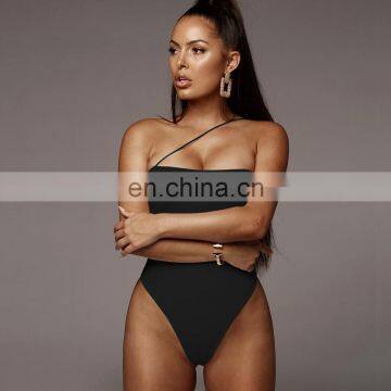 Black Lingerie Cotton One Shoulder Mujer Bodysuits for Women photo-3