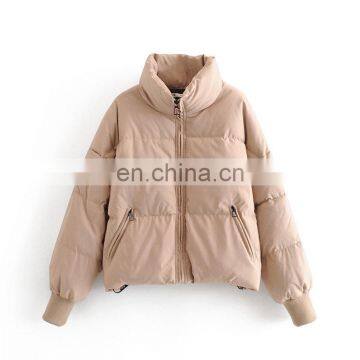 Classic Korea Stylish Cotton Padded With Zip Pockets Women's Zip up Rib Cuff Winter Puffer Jackets Coats photo-4