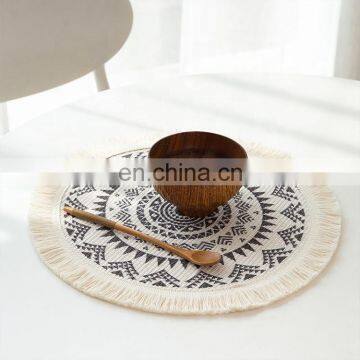 Boho Home Kitchen Decor Accept Low MOQ Custom Printed Woven Round Placemats Table Mat With Tassels photo-4